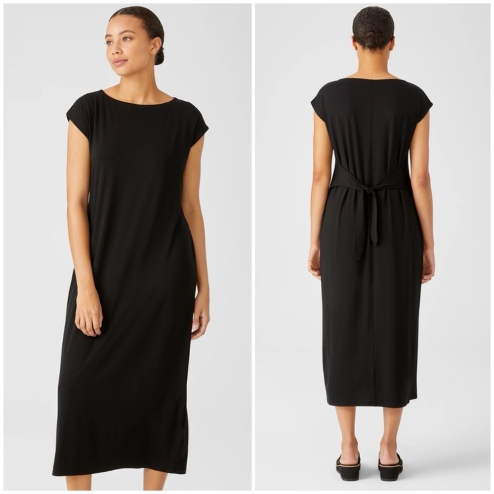 Eileen Fisher - Tie Waist Dress in Black. Size: XS